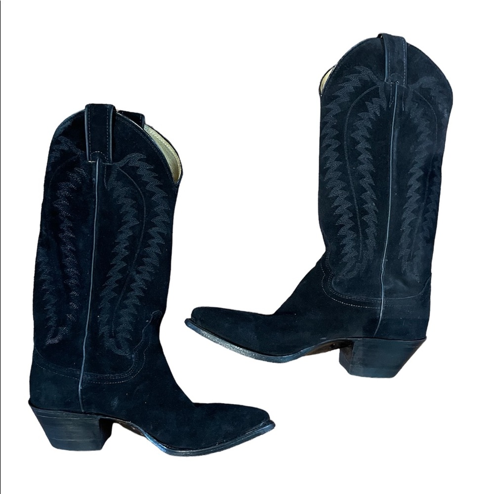 Justin’s black suede leather western cowboy boots pointed toe